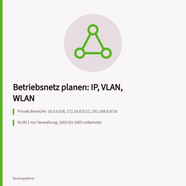 Checkliste für IP-Adressen, VLAN-IDs und WLAN-Frequenzen im Betriebsnetz. Betriebsnetz planen mit Checkliste für IP-Adressen, VLANs und WLAN